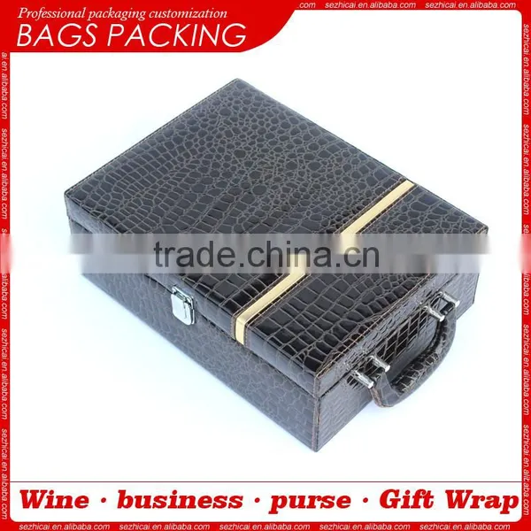 Customized Wooden Box Two Red Wine Boxes Colour Black Crocodile Grain Lines Wine Boxes
