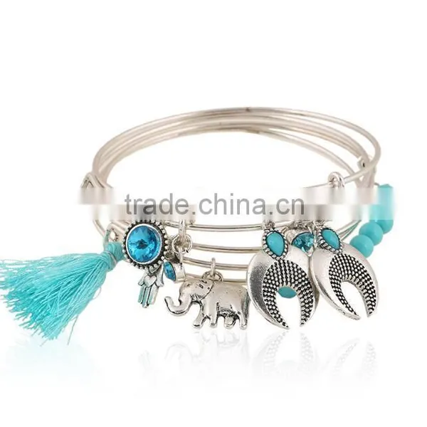 Custom Jewelry Factory OEM Friendship Silver Bangle Bracelets With Charms photo-2
