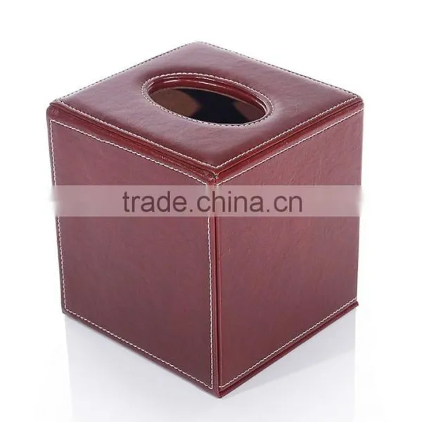2015 best selling custom concise design square leather tissue box holder