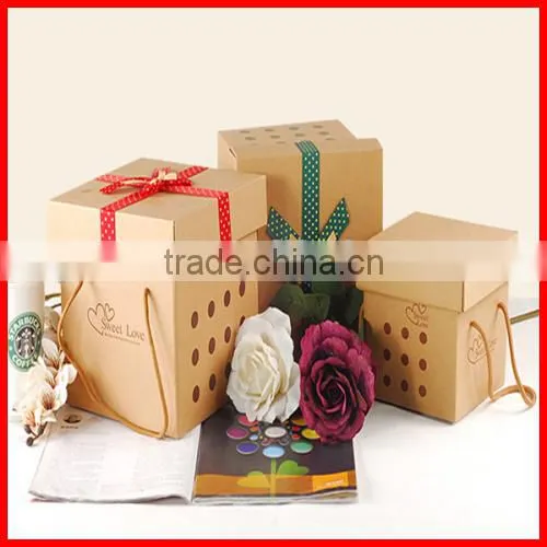 Primary Colour Square Custom Kraft Corrugated Packaging Gift Box With Lid and Ribborn Wholesale photo-3