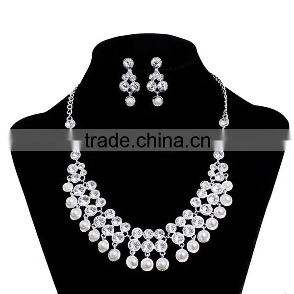 Artificial Cheap Fashon Wedding Bridal Pearl Necklace and Earring Set