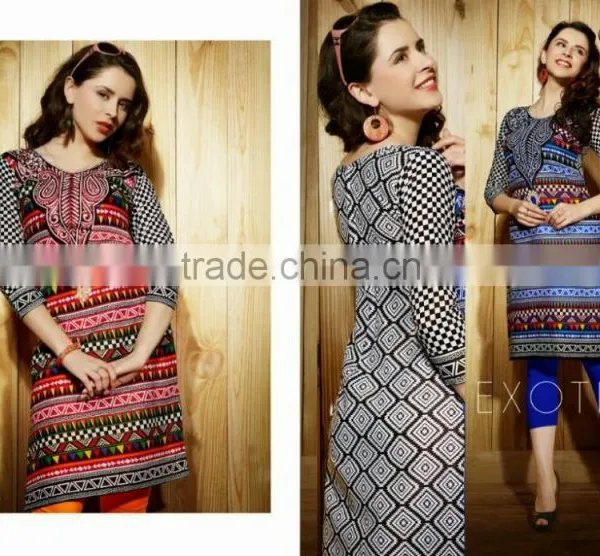 Indian Chikan Kurti Tunic Tops photo-2