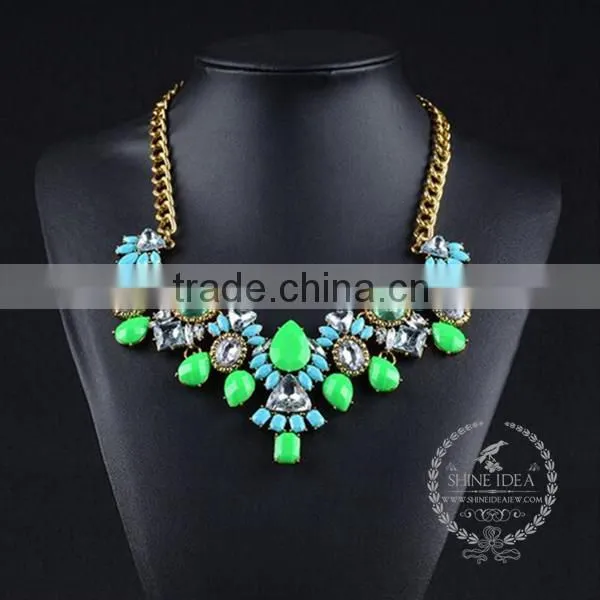High Quality Vintage Acrylic Rhinestone Chunky Statement Necklace Tin Alloy Fashion Women Pendant Necklace 6390087 photo-2