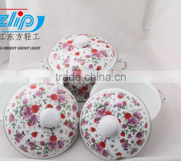 The Best Quality 3 Pcs Enamel Casserole With Metal Cover Beautiful Decal photo-5