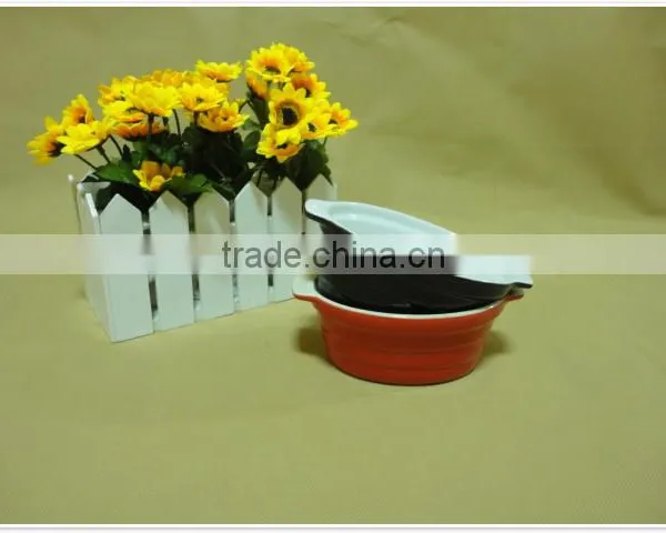 Good Quality Round Colored Ceramic Bakeware With Two Handles photo-2