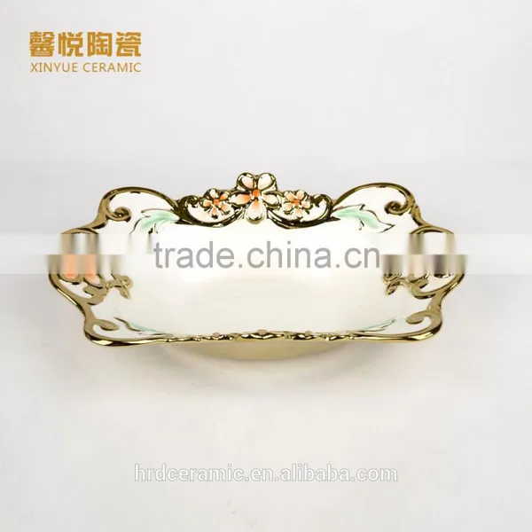 Hotel Used Dinnerware Porcelain Plates,deep Fruit Plate Golden Porcelain photo-2