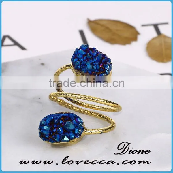 Wholesale Druzy Quartz Ring Blue Natural Druzy Agate Stone Round 10mm Gold photo-5