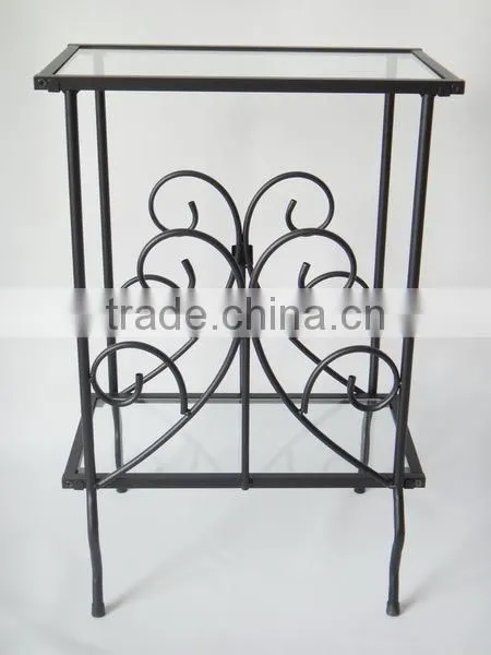 Decorative Occasional Magazine End Table Tempered Glass Top Metal Table photo-2