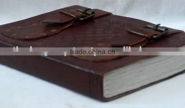 Handmade Vintage Embossed Leather Journal With Dual Belt photo-3