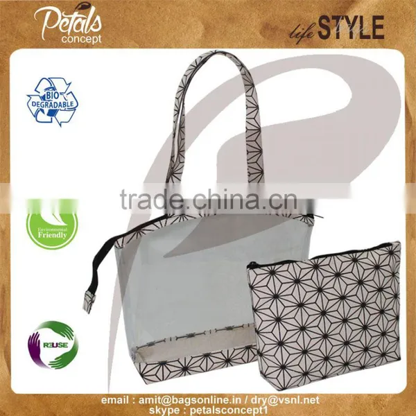 PVC See Through Tote Bag With Canvas Hand Pouch for Travel photo-3