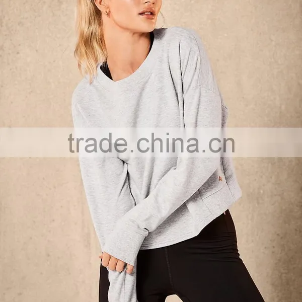 Women Sweatshirt Without Hood Active Soft Cotton Plain Dyed Long Sleeve Crew Neck Sweatshirt Oversized photo-2