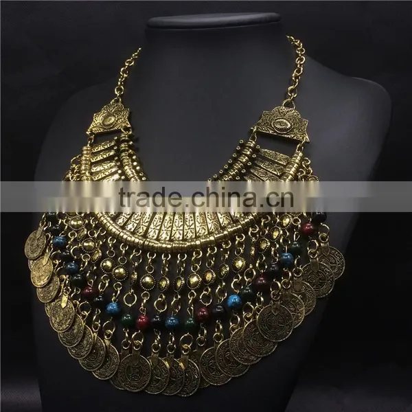 Multilayer Out Vintage Coins Color Beads Pendant Necklaces Jewelry for Women photo-4