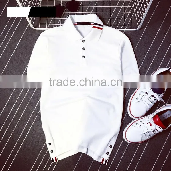 Wholesale 100% Cotton Embroidered Logo Black and White Color Men Custom Polo t Shirt With Side Button photo-3