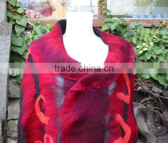 Red and Black Nuno Felt Wrap Shawl-handmade photo-6
