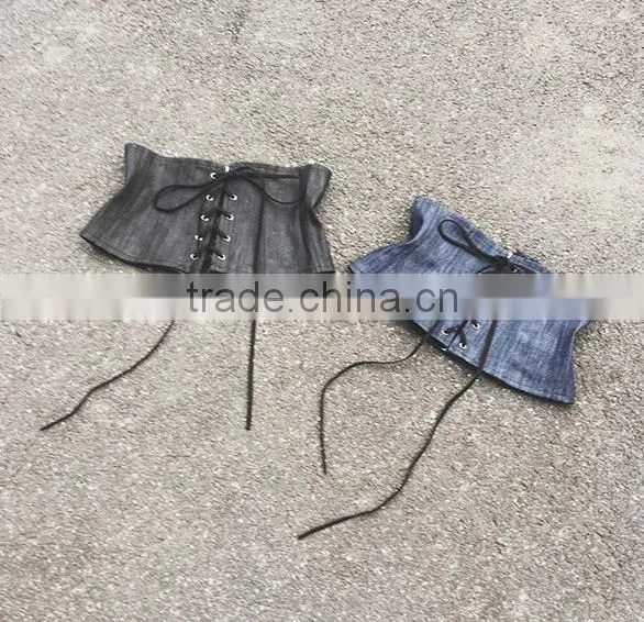 Fashion Black/Blue Cowboy New Belt Tied With a Black Waist Corset Tight Corset Denim Zipper Girdle For Women photo-3