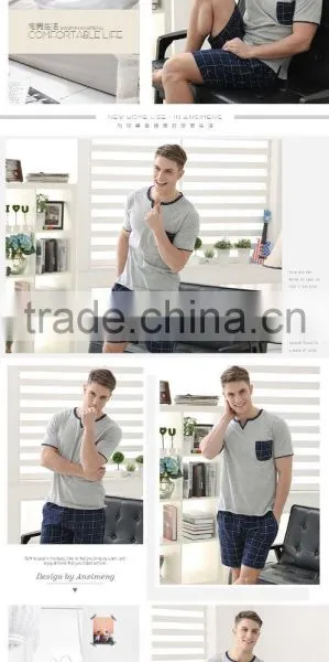 In the Summer of 2016 the European and American New Men Checked Suit Pajamas Leisurewear High-grade Knitted Cotton Leisure With photo-3