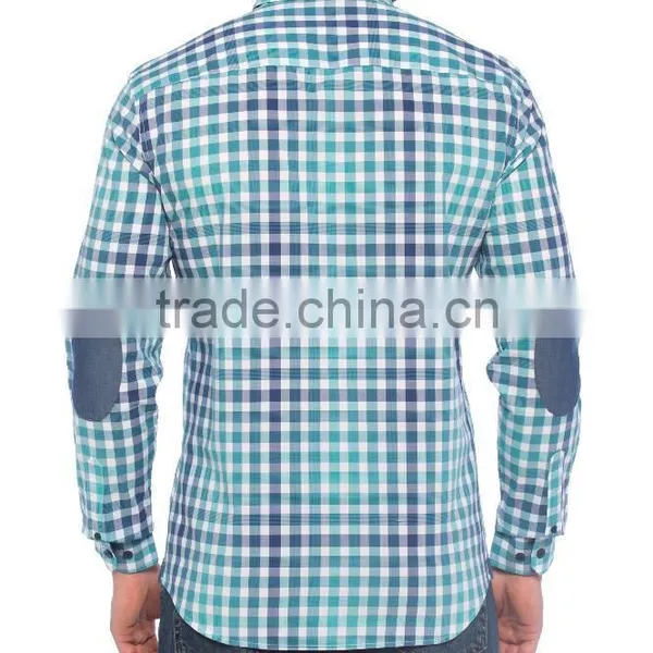 New Design Blue Check Skinny Long Sleeve Buttoned Men Fashino Shirt photo-2