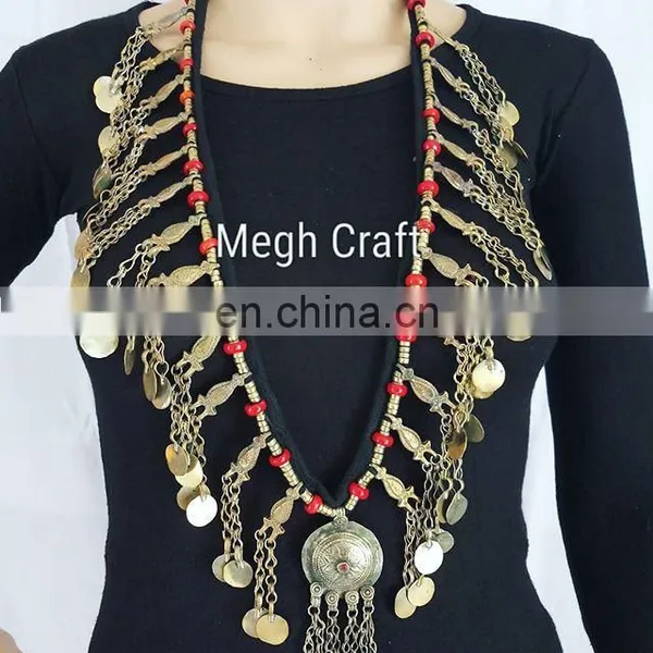 Large Vintage Kuchi Tribal Old Long Necklace Set -Vintage BOHO Hippie Waist Belt Necklace Set Megh Craft photo-2