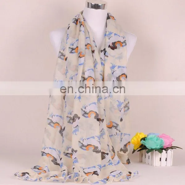 New Style Spring Print Knitted Silk Voile Scarf Women Fashion Scarf photo-3