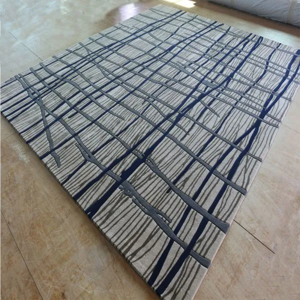 Navy Blue Rose Rugs Wool Hand Tufted Carpet Large Rugs For Living Room photo-2