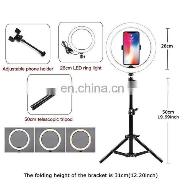DDP Terms Wholesale 10 Inch Dimmable Live Broadcast Makeup Led Selfie Ring Light With Tripod Stand 160 210cm photo-5