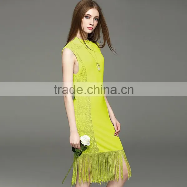 2017 Hot New Women Hollow Knit Dress Sleeveless Slim Hip Long Dress With Tassel photo-6
