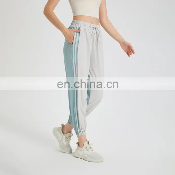 New Arrival Quick Dry Color Blocking Pocket Gym Pants Women Drawstring Elastic Workout Fitness Training&jogging Sports Wear photo-4