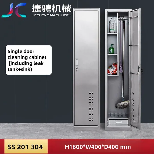 304 Stainless Steel School Shopping Mall Cleaning Tool Storage Cabinet photo-5