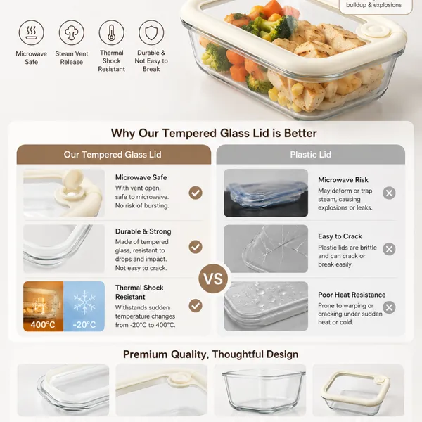 Wholesale Borosilicate Glass Food Container With Smart Vent Lid Leakproof Airtight Meal Prep Lunch Box Custom Color photo-2