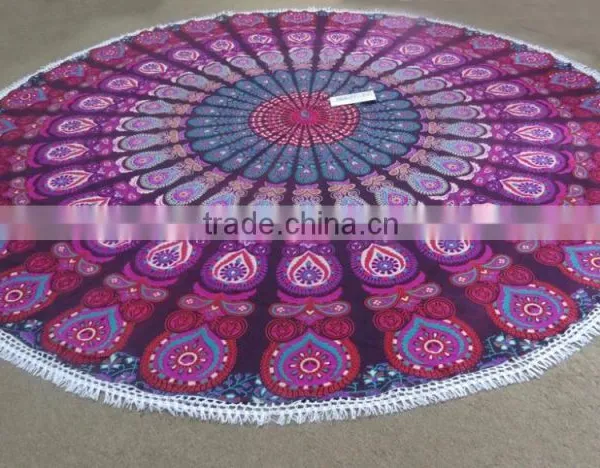 Beach Blanket Round Towel Ombre Mandala Throw Hippie Boho Round Towel photo-3