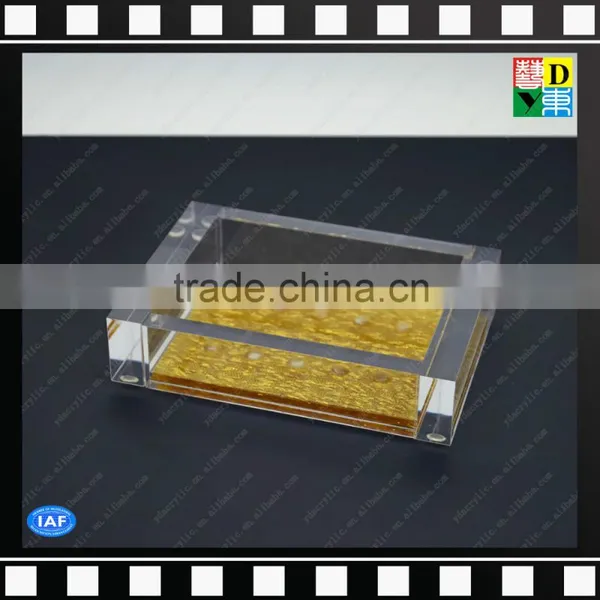 Acrylic Clear Square Bathroom Soap Dishes Dispenser With Gold Base