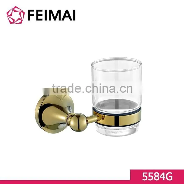 Brass Gold Finished Wall Mounted Single Toothbrush Glass Cup Holder photo-3