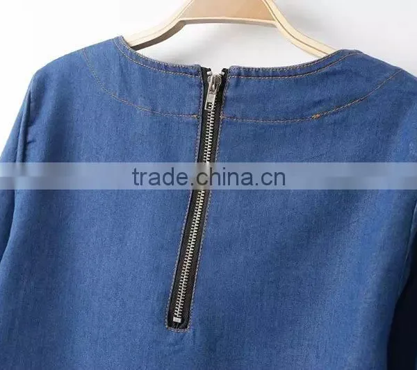 2015 New Arrival Latest Half Sleeve Denim Woman Dress Blue Denim Woman Dress photo-6