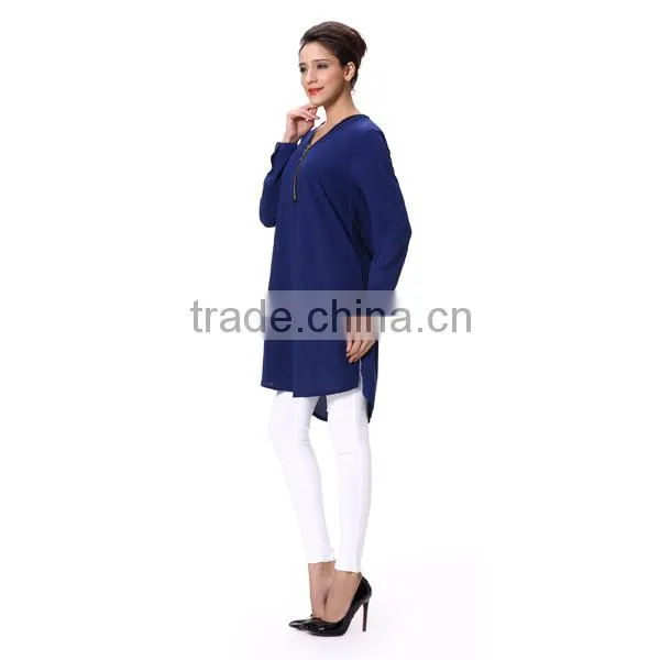 India Style Chiffon Long Sleeve With Zip Long Tops photo-3