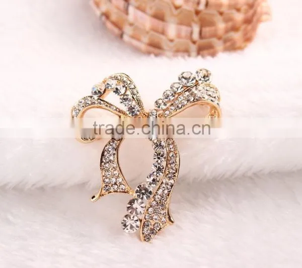 Magnetic Big Bowknot Rhinestone Brooch For Wedding Decoration,Fashion Design Beaded Bow Brooch Pin photo-4