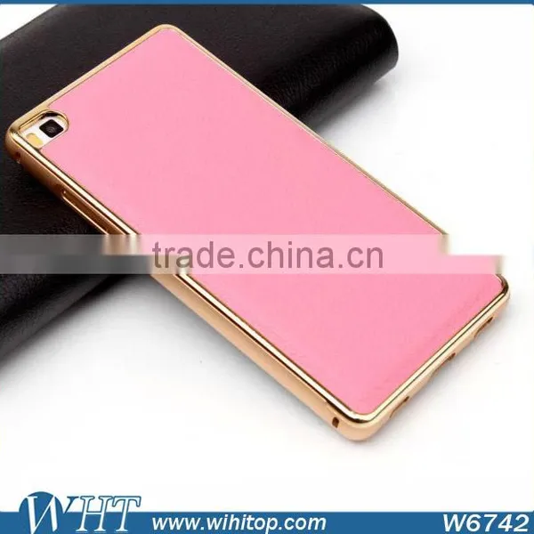 For Huawei P8 Luxury Aluminum Bumper Leather Back Cover Mobile Phone Case photo-4