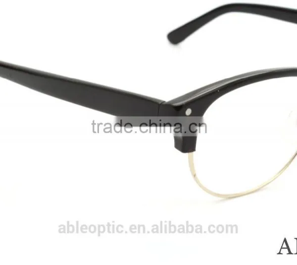 2015 Hotselling Round Black Acetate Hand Made Spectacles Optical Frames Eyewear Eyeglasses With Half-rim Metal photo-3