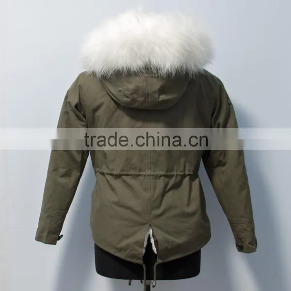 Women Casual Bomber Jacket With Raccoon Fur Hooded Parka for Lady photo-4