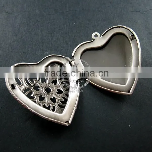 39mm Big Filigree Heart Shape Vintage Style Antiqued Silver Flower Photo Locket DIY Pendant Charm Jewelry Supplies 1133005 photo-3