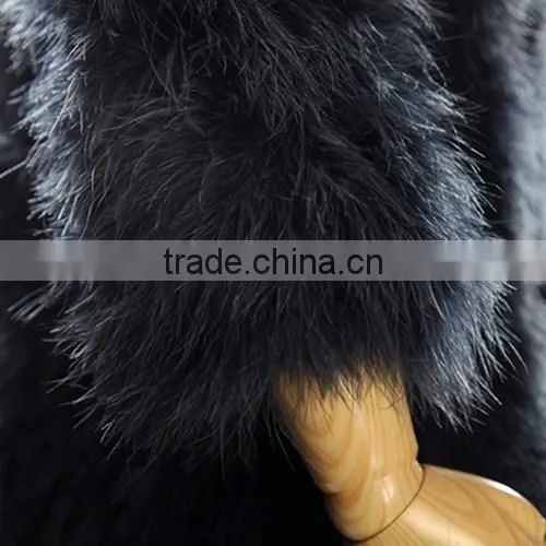 Soft Simple Elegant Dark Blue Turkey Fur Coat photo-4