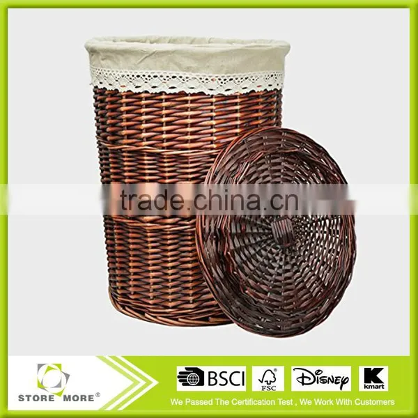 Round Wicker Laundry Basket With Lid and Linen Liner,Pack of 2 photo-2