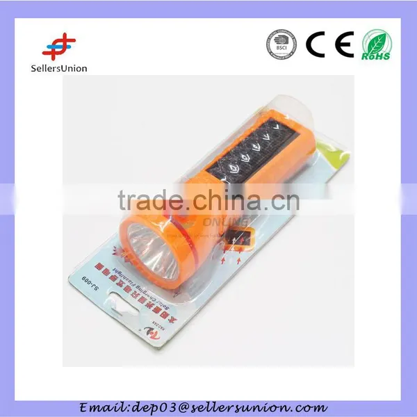 Outdoor Led Solar Panel Power Torch Flashlight Camping Light For Hiking