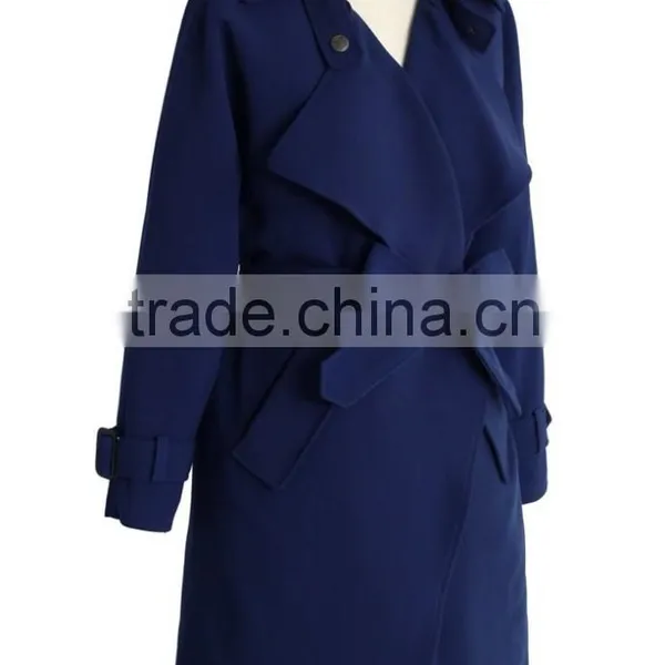 Beige /Grey/Indigo Blue Color Open Front Design Full Lined Long Jacket,beautiful Women Belted Textured Trench Jacket Coat photo-5