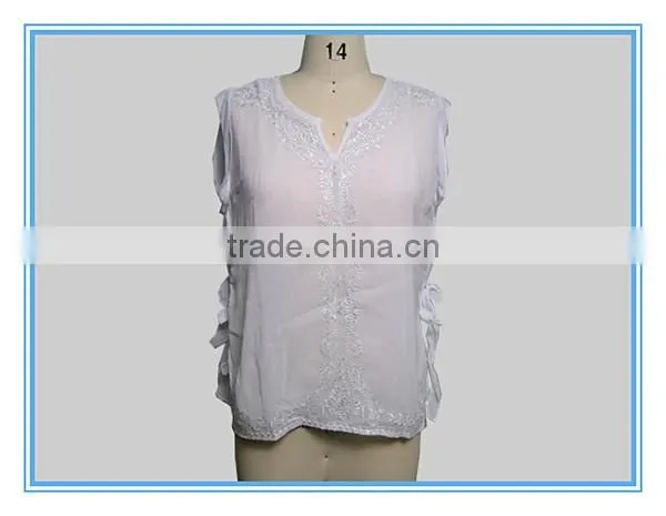 White Chiffon Embroidery Design Casual Blouse For Fat Woman Clothing photo-2
