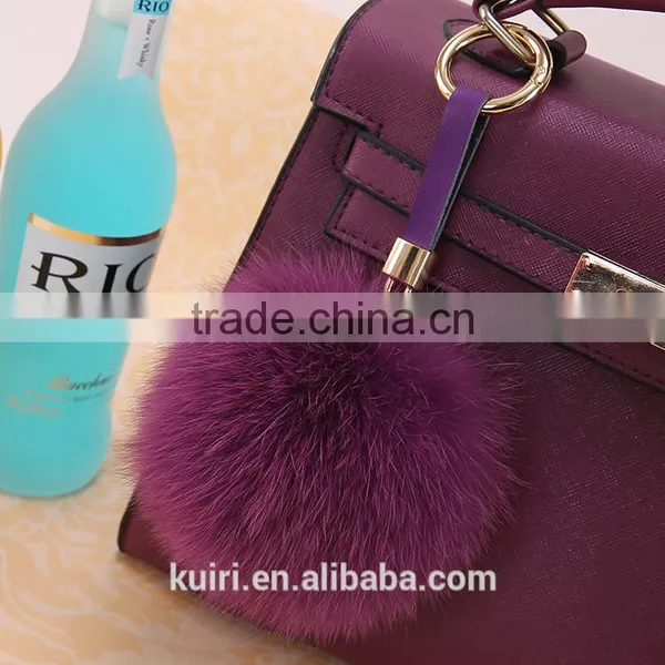 2016 Beautiful Bag or Garment Car Charms Pure Colors Pompom Wholesale Genuine Fox Fur Pom Pom Keychain photo-6