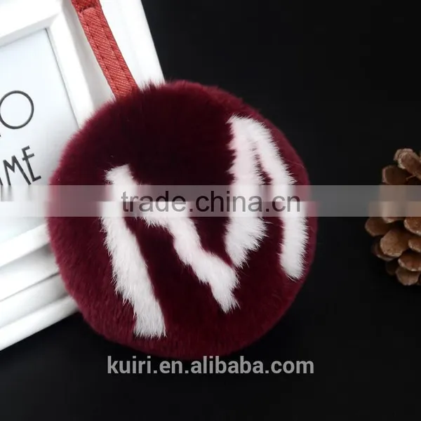 Rex Rabbit Fur Ball/ Fox Fur Letters Pom Doll Ball Keychain Bag Charms photo-2