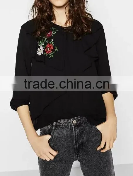 Runwaylover EY2373B Europe Style 2017 Ladies Fashion Falbala Embroidery Blouse photo-4