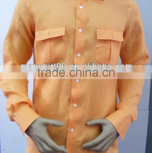 2016 Men's Organge Linen Shirt With Two Chest Pockets photo-2