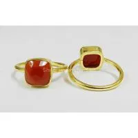 Red Onyx Bezel Setting 8*8mm Cushion Gold Plated Silver Ring photo-2