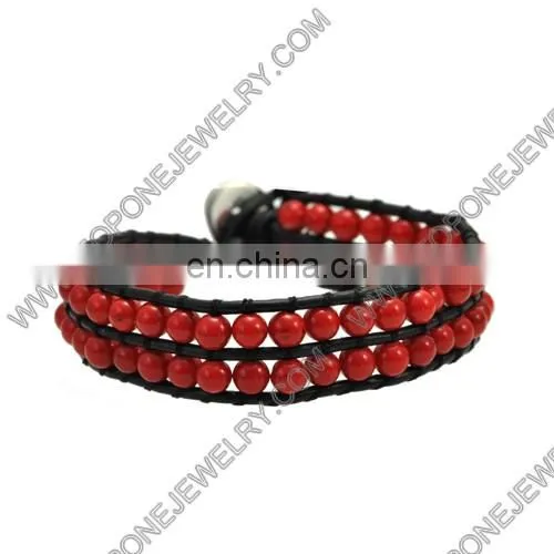 Fashion Leather Blue Beaded Wrap Bracelet for Sale photo-5